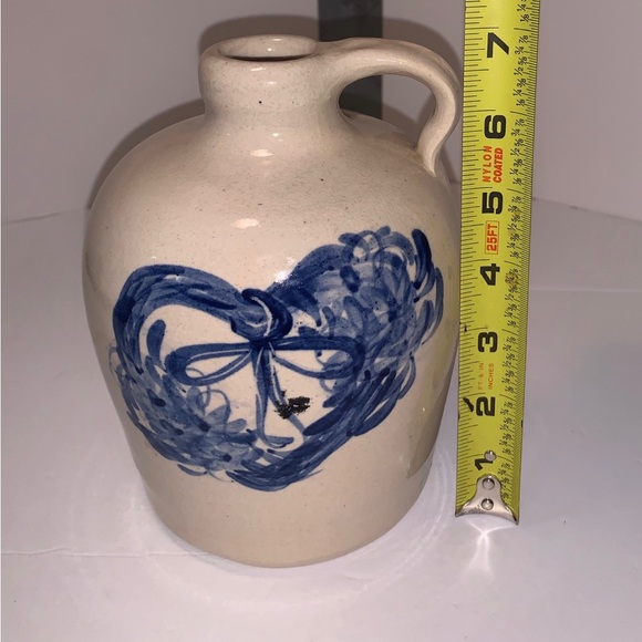 Casey Pottery Hand Turned Marshall, Texas Pitcher Blue Heart Shaped Design - Picture 5 of 8